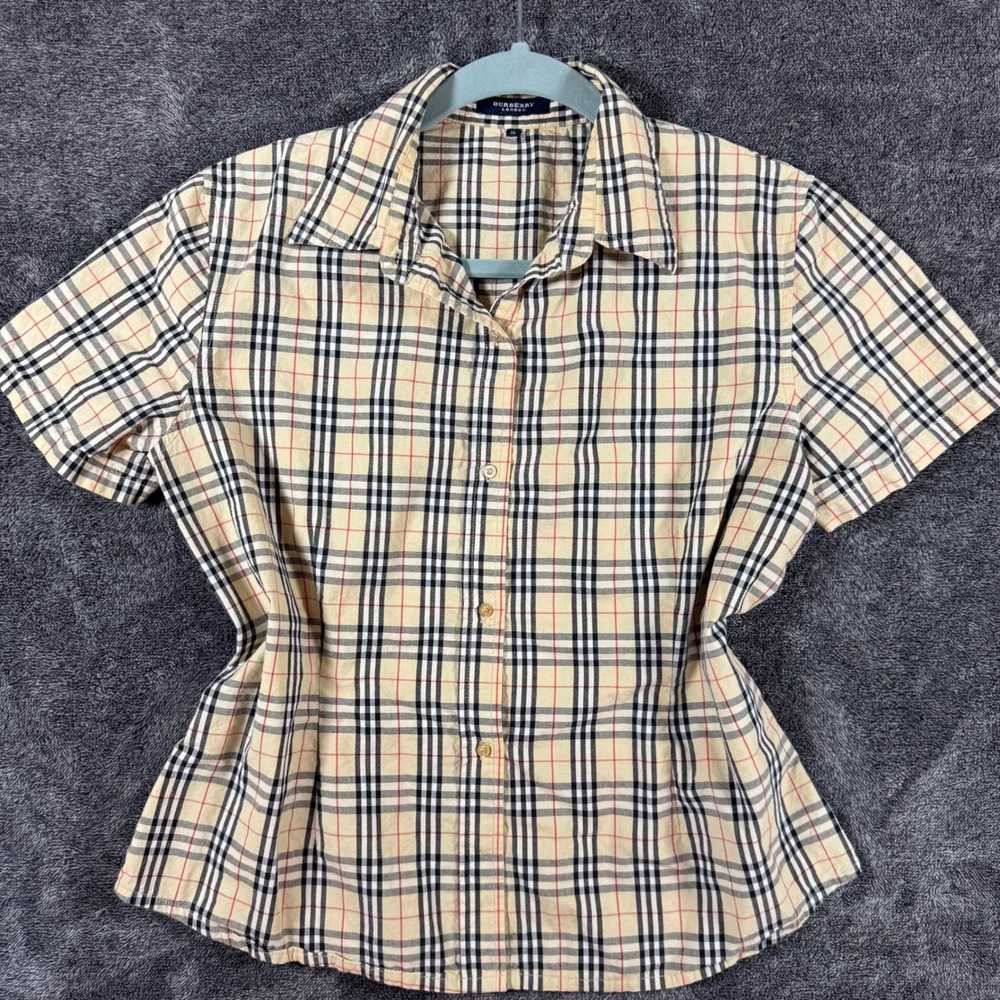 Burberry London Nova Check Short Sleeve Button Down Shirt Tan XL